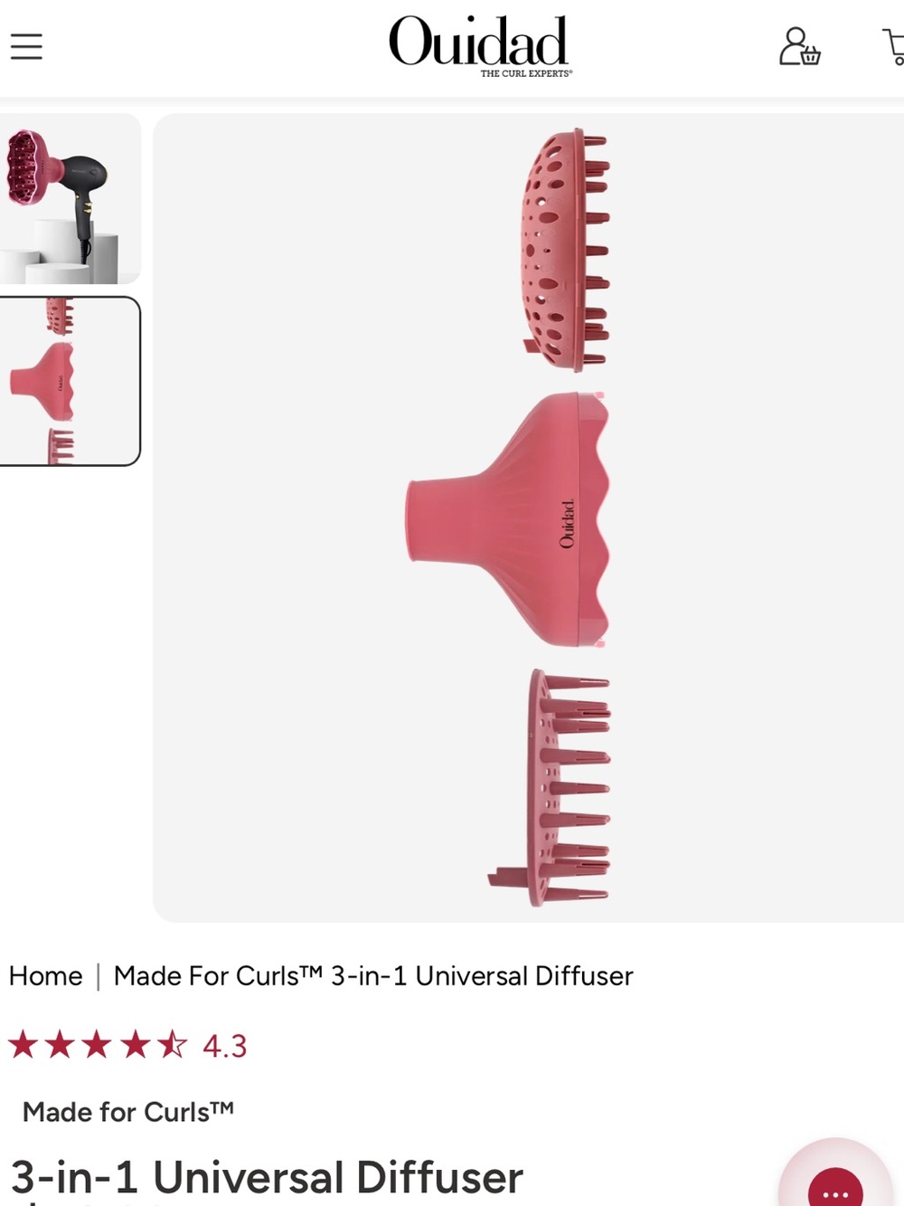 🩷 NWT Ouidad 3-in-1 Universal Hair Diffuser 🩷